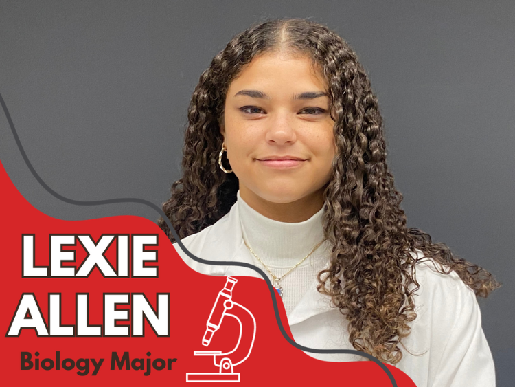 Lexie Allen, Biology Major. Lexie is a young woman of color who looks directly at the camera and smiles.